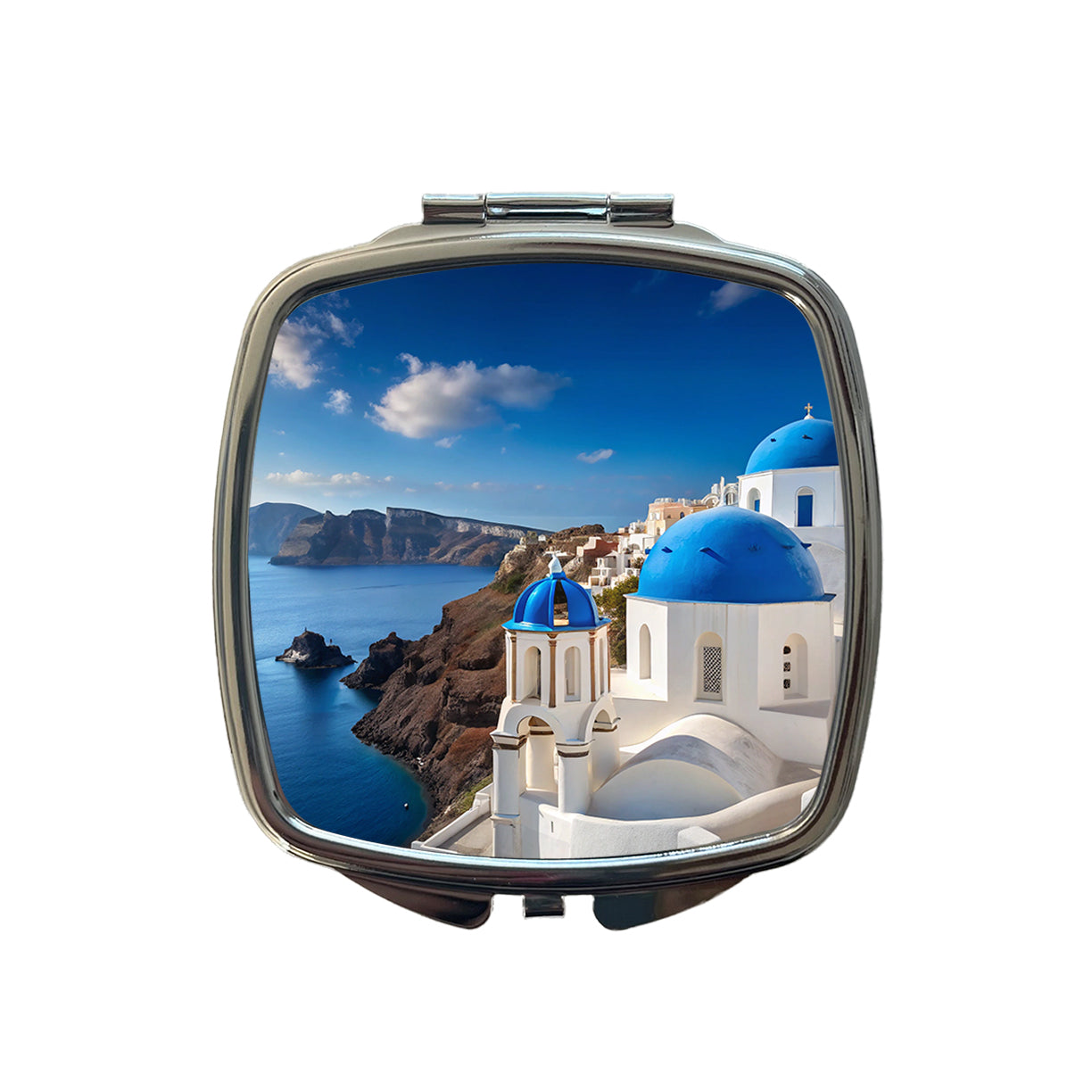 Santorini Greece Travel Stunning Small Travel Purse Handbag Pocket Makeup Compact Mirror