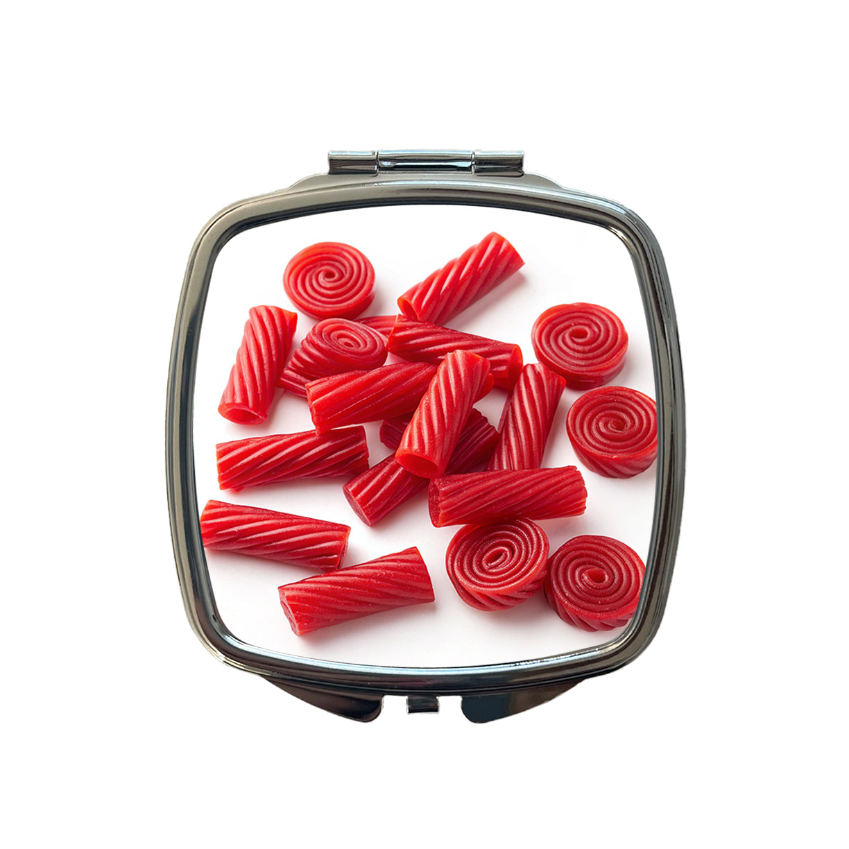 Scattered Red Licorice Small Travel Purse Handbag Pocket Makeup Compact Mirror