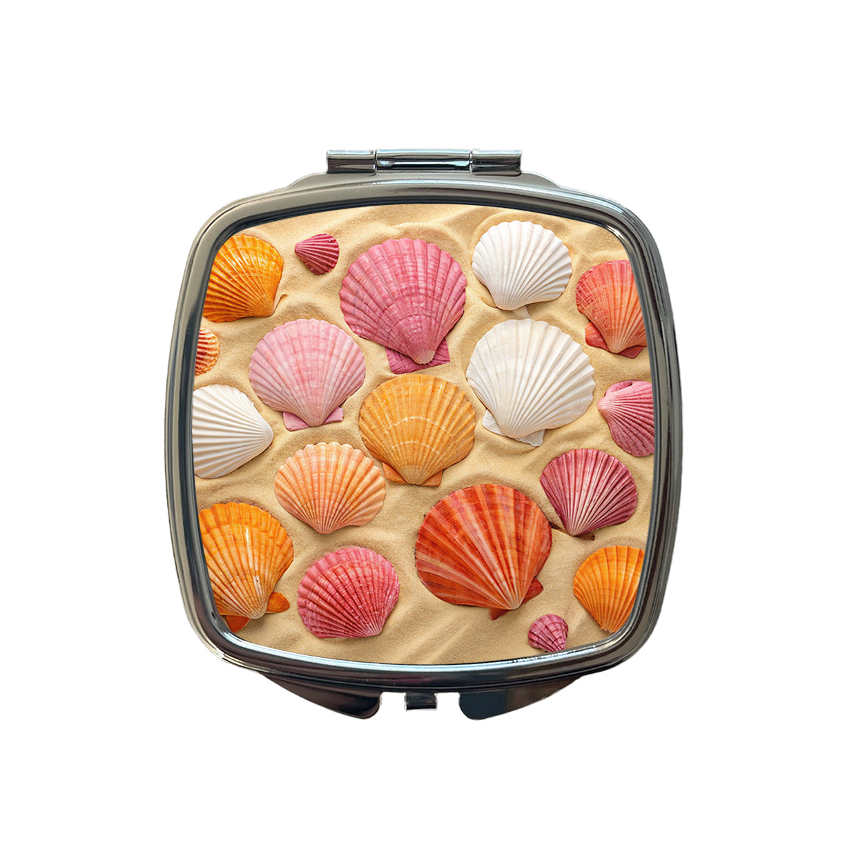 Seashells On Sandy Beach Background Small Travel Purse Handbag Pocket Makeup Compact Mirror