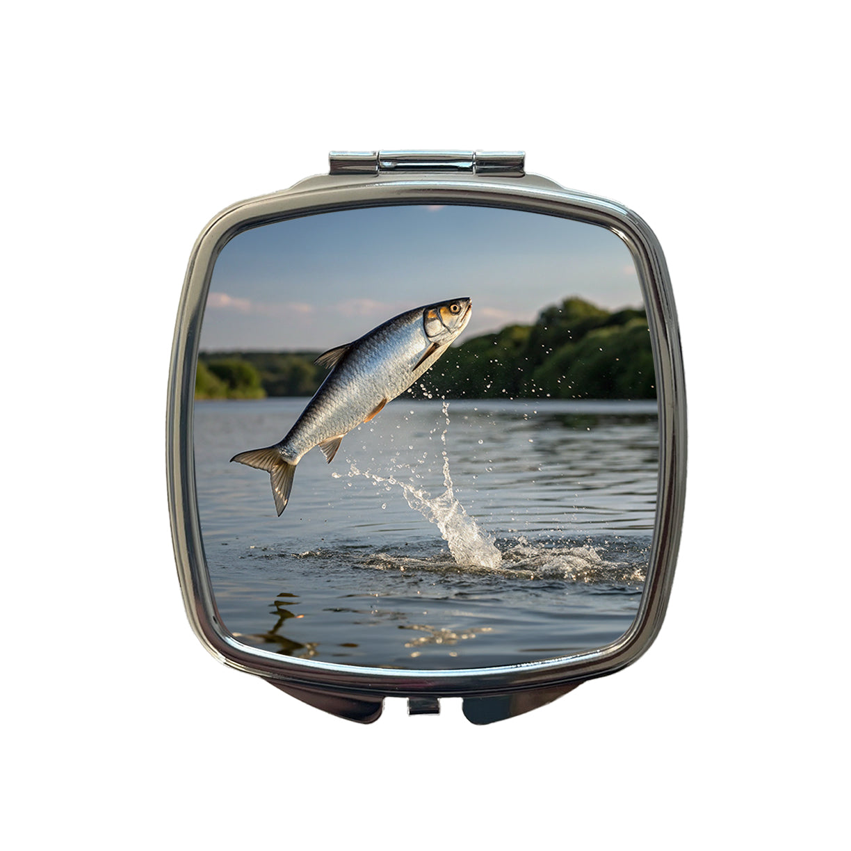 Shad Fish Jumping Fishing Small Travel Purse Handbag Pocket Makeup Compact Mirror