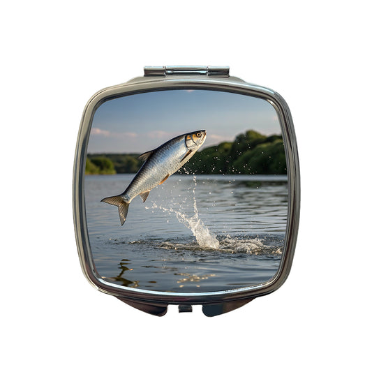 Shad Fish Jumping Fishing Small Travel Purse Handbag Pocket Makeup Compact Mirror