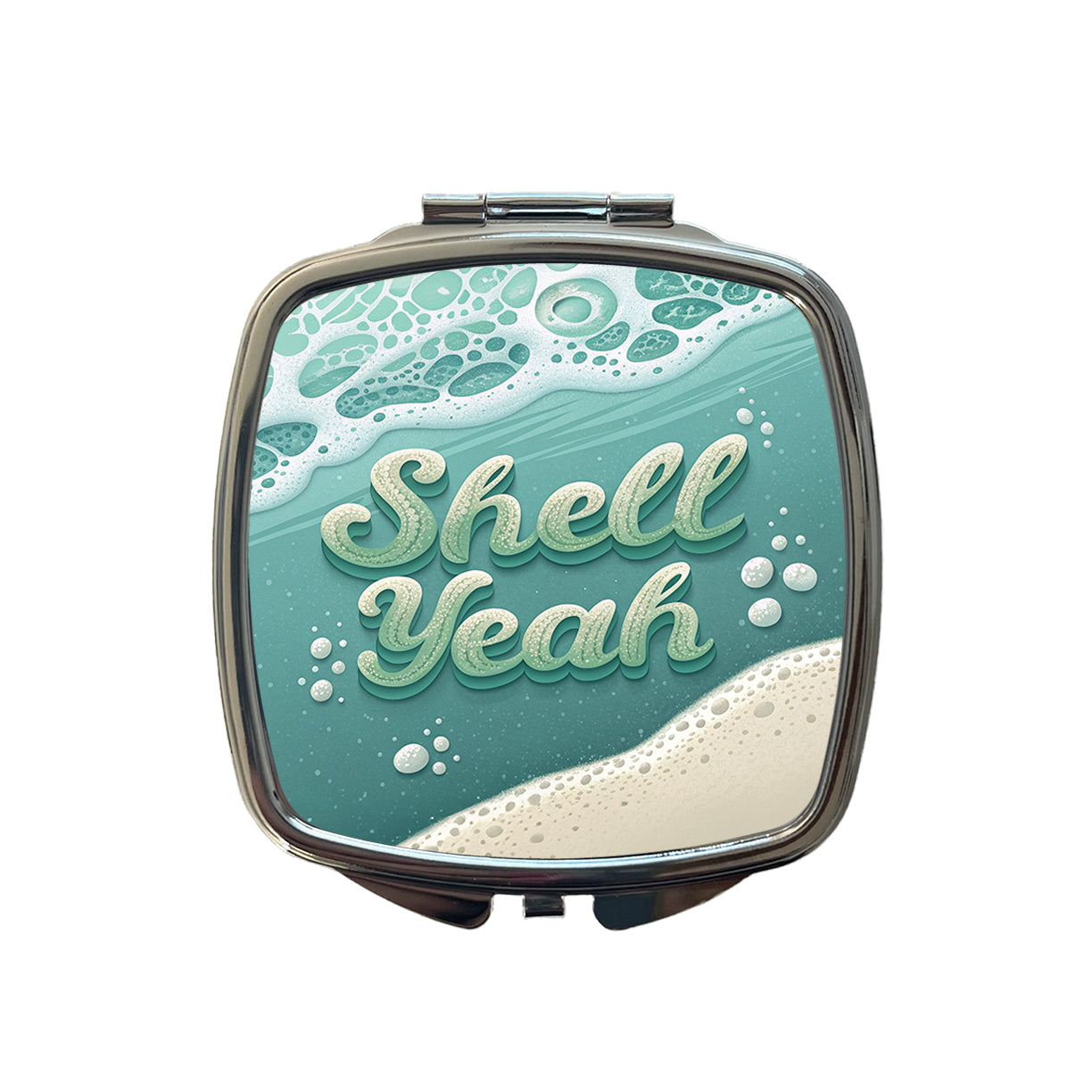 Shell Yeah Sea Foam Ocean Beach Funny Small Travel Purse Handbag Pocket Makeup Compact Mirror