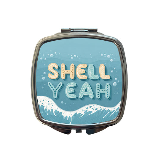 Shell Yeah Sea Foam Ocean Beach Small Travel Purse Handbag Pocket Makeup Compact Mirror