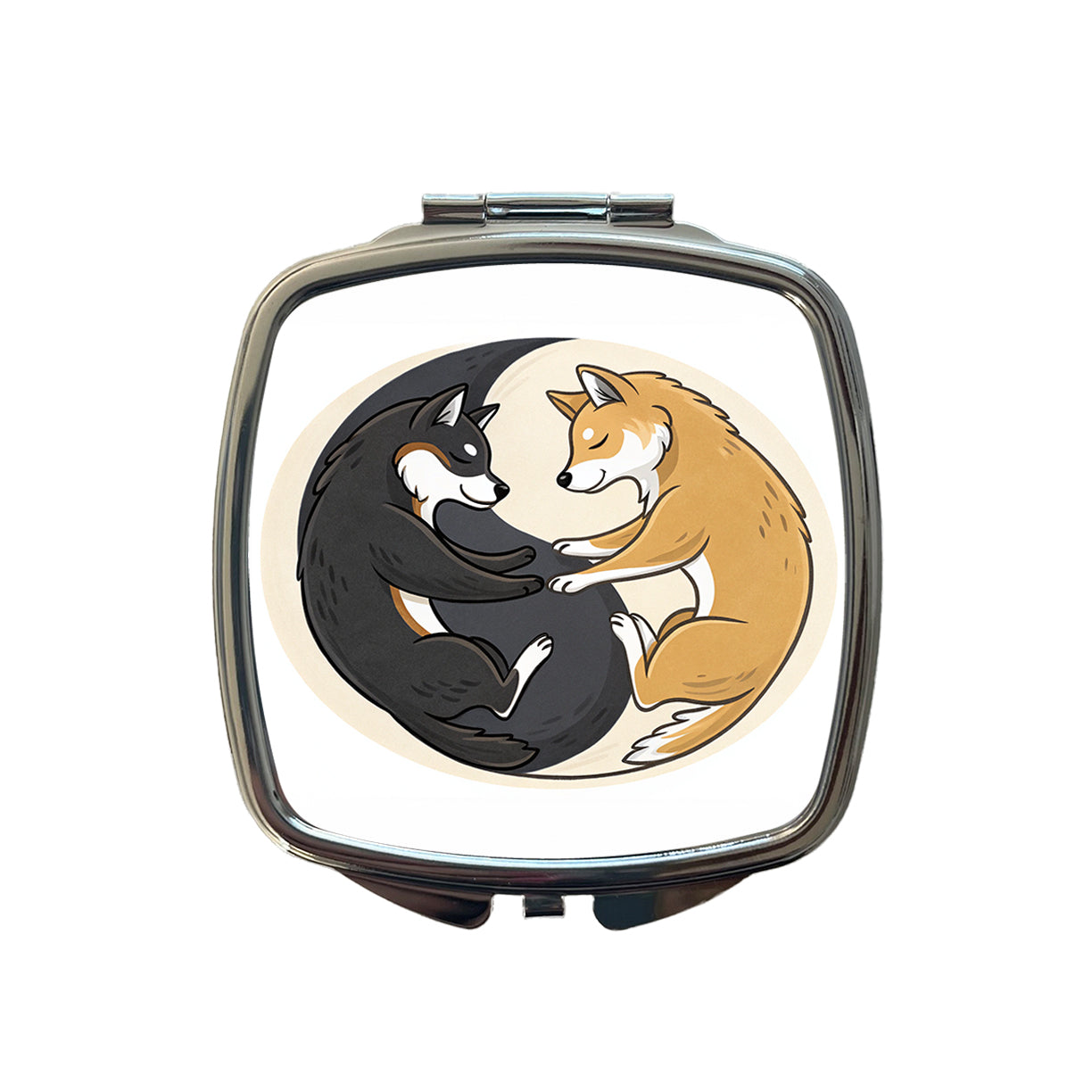 Shiba Inus Yin Yang Dogs Small Travel Purse Handbag Pocket Makeup Compact Mirror