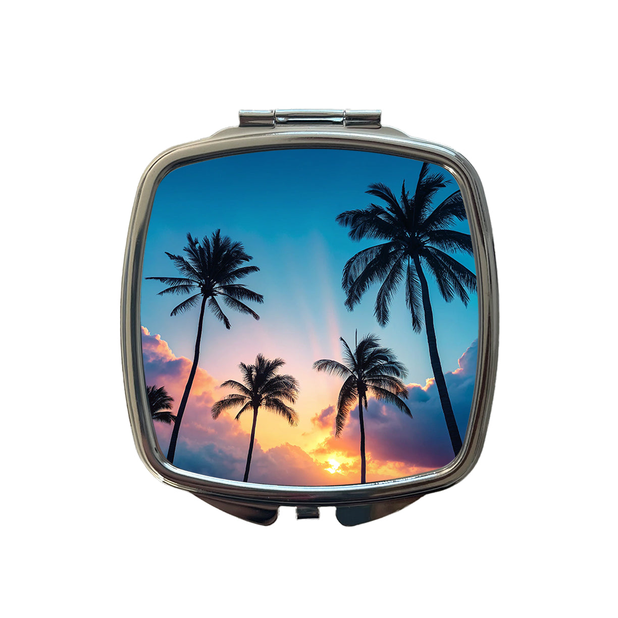 Silhouetted Palm Trees Beautiful Sky Small Travel Purse Handbag Pocket Makeup Compact Mirror