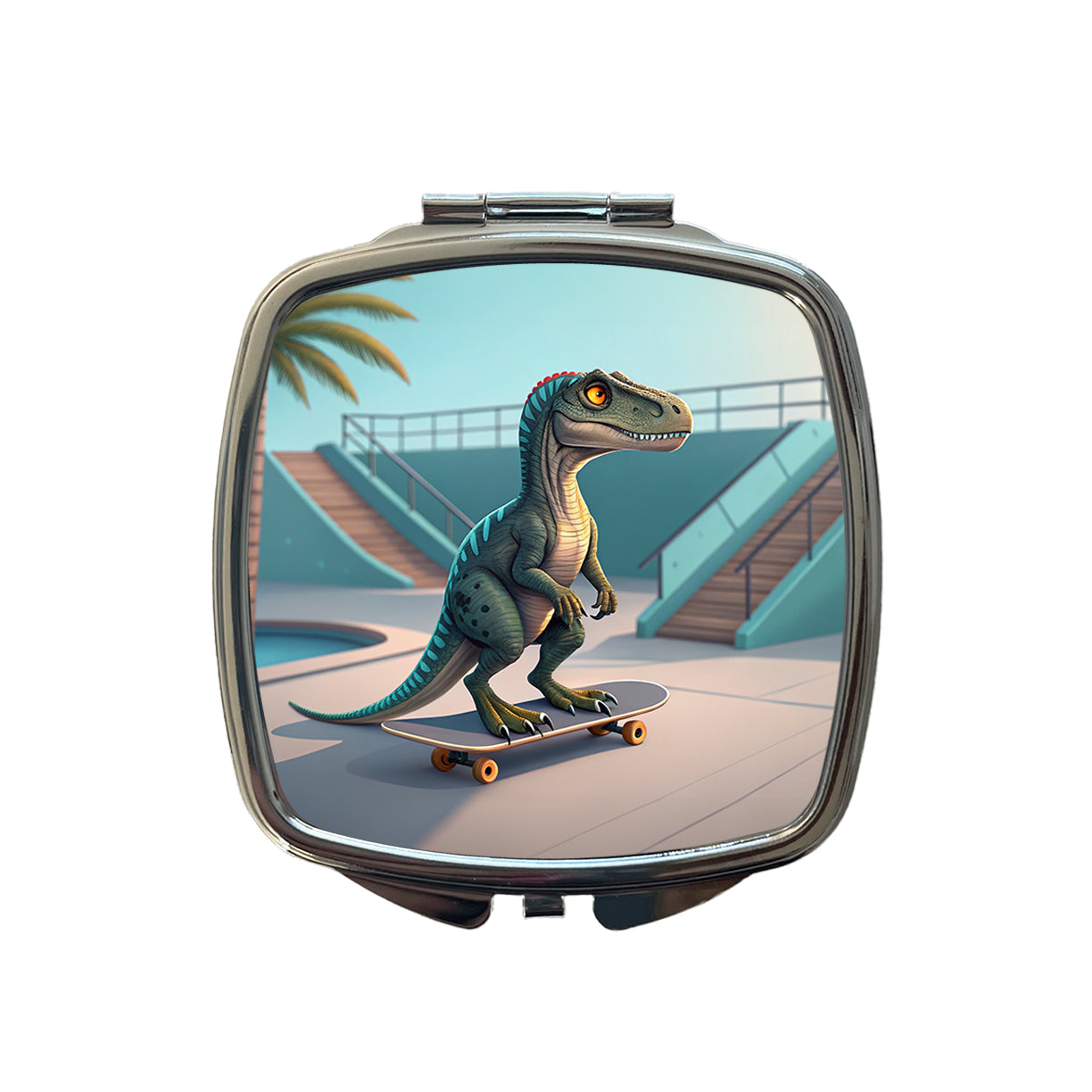 Skateboarding Raptor Dinosaur Funny Small Travel Purse Handbag Pocket Makeup Compact Mirror