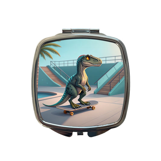 Skateboarding Raptor Dinosaur Funny Small Travel Purse Handbag Pocket Makeup Compact Mirror