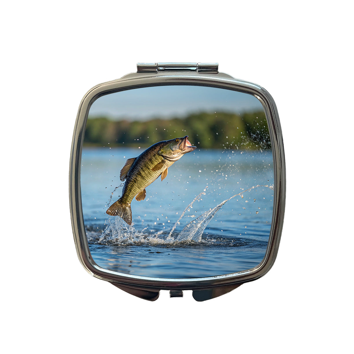 Smallmouth Bass Fish Jumping Fishing Small Travel Purse Handbag Pocket Makeup Compact Mirror