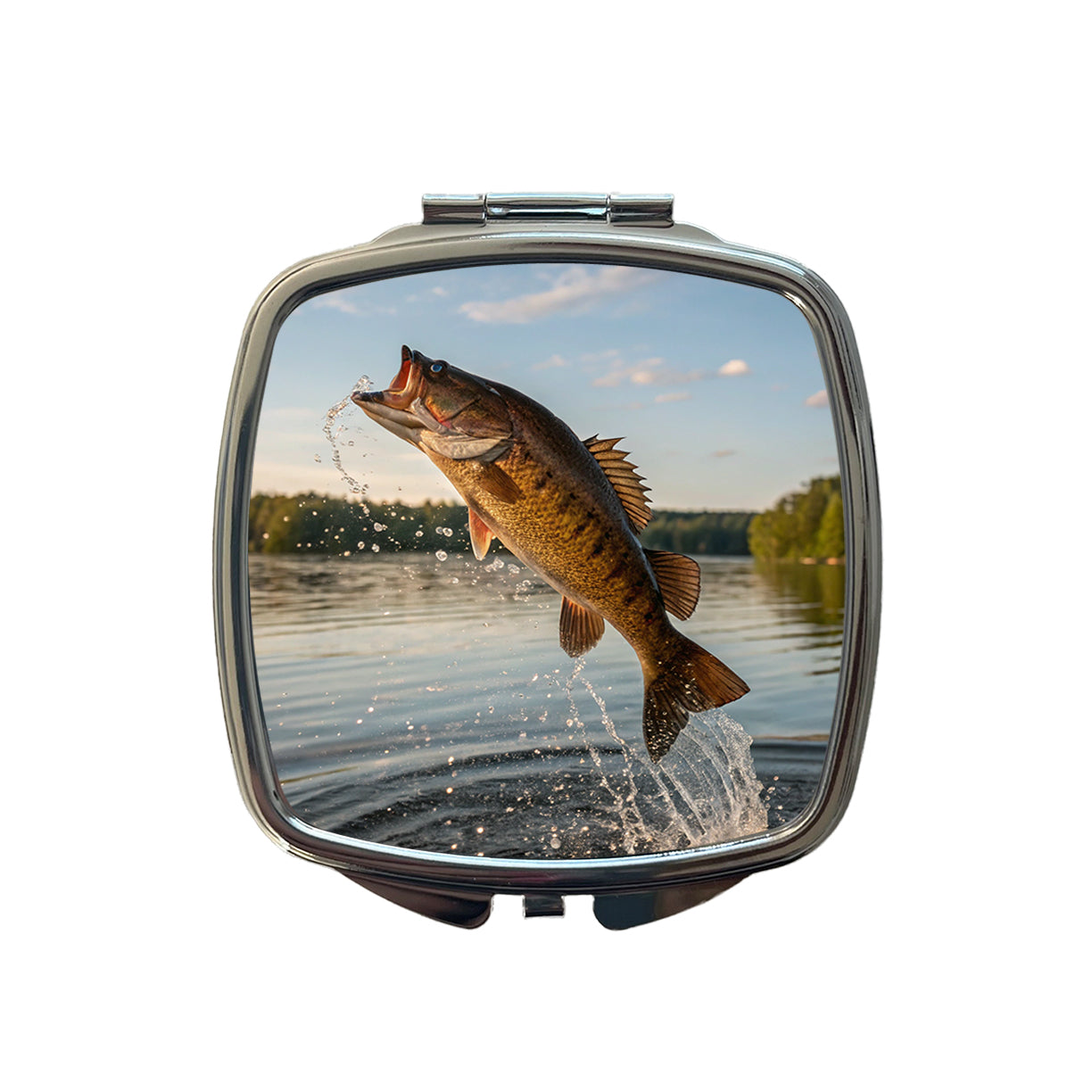 Smallmouth Bass Fish Jumping River Fishing Small Travel Purse Handbag Pocket Makeup Compact Mirror