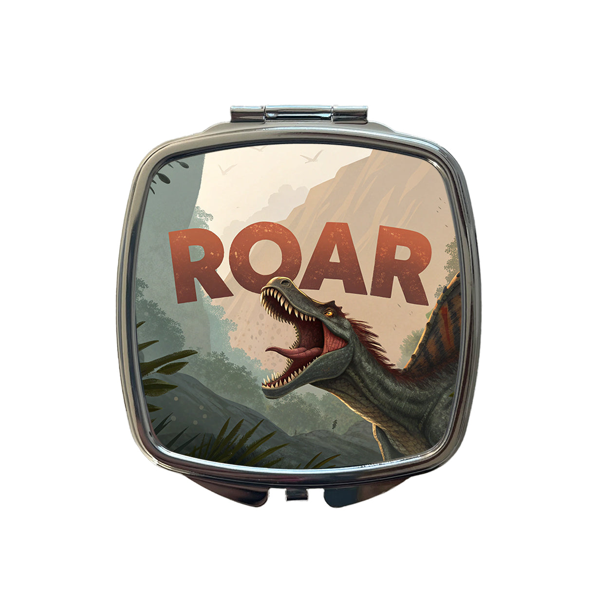 Spinosaurus Roar Bold Text Dinosaur Small Travel Purse Handbag Pocket Makeup Compact Mirror