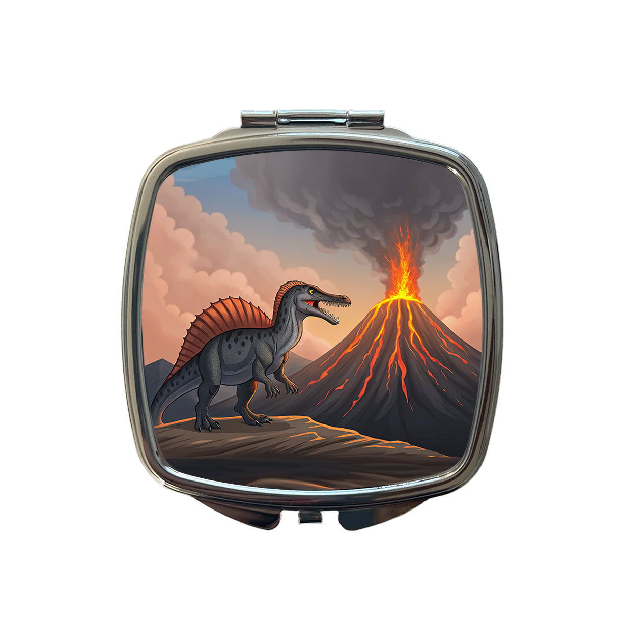 Spinosaurus Volcano Erupting Dinosaur Small Travel Purse Handbag Pocket Makeup Compact Mirror