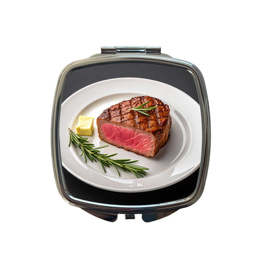 Steak Dinner On Plate Small Travel Purse Handbag Pocket Makeup Compact Mirror