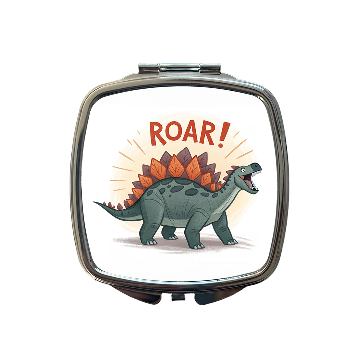 Stegosaurus Roar Text Dinosaur Fun Small Travel Purse Handbag Pocket Makeup Compact Mirror