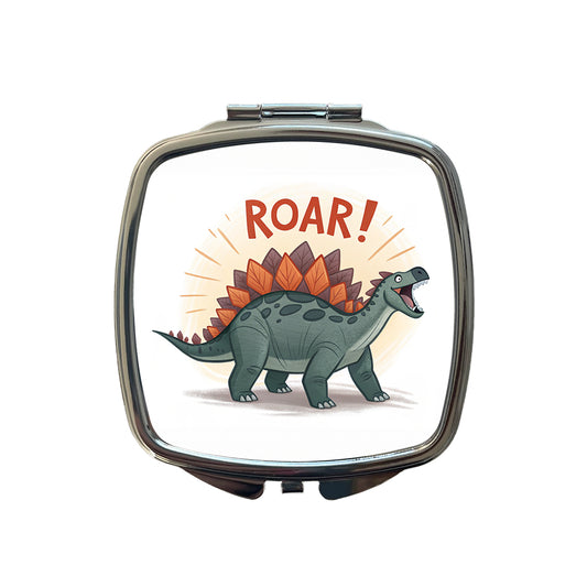 Stegosaurus Roar Text Dinosaur Fun Small Travel Purse Handbag Pocket Makeup Compact Mirror