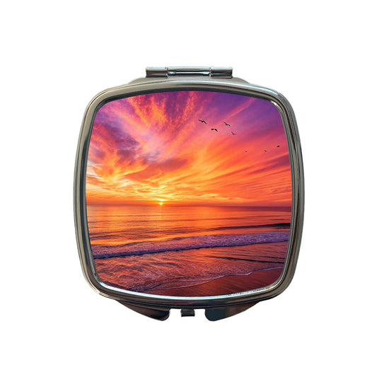 Sunrise Sunset Over The Ocean Beach Small Travel Purse Handbag Pocket Makeup Compact Mirror