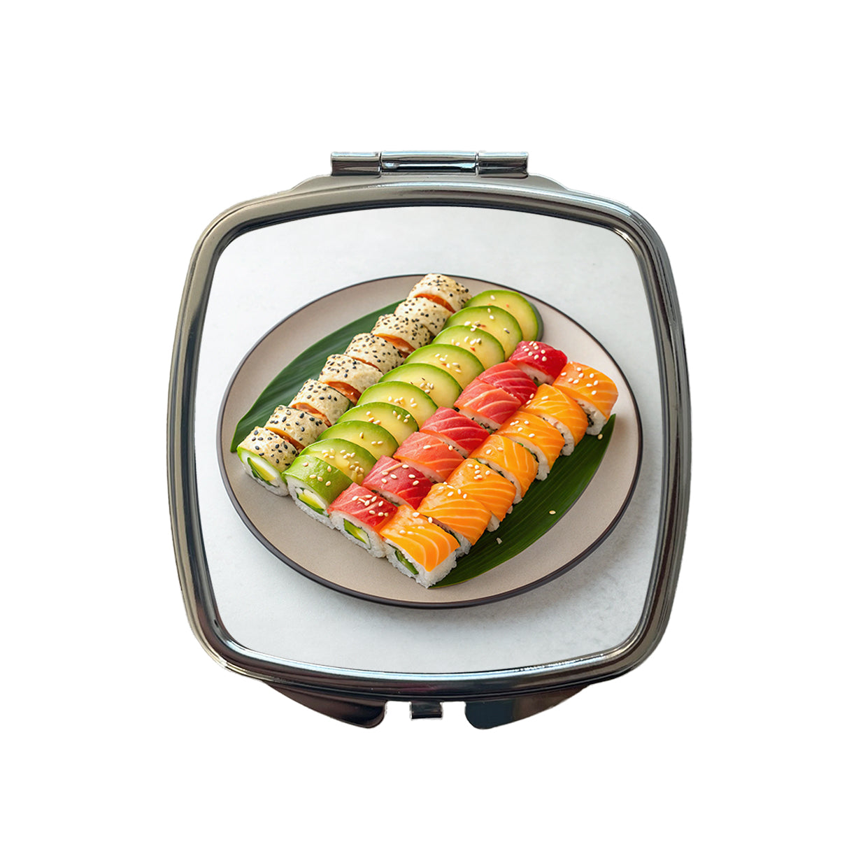 Sushi Rolls Plate Small Travel Purse Handbag Pocket Makeup Compact Mirror