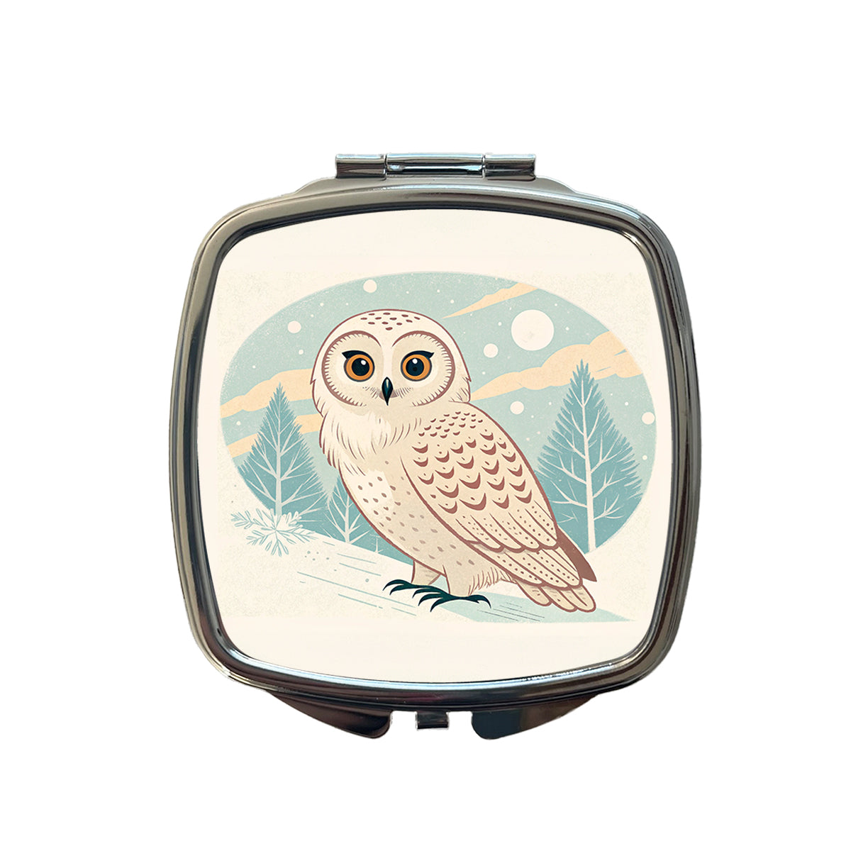 Sweet Snowy Owl Winter Small Travel Purse Handbag Pocket Makeup Compact Mirror