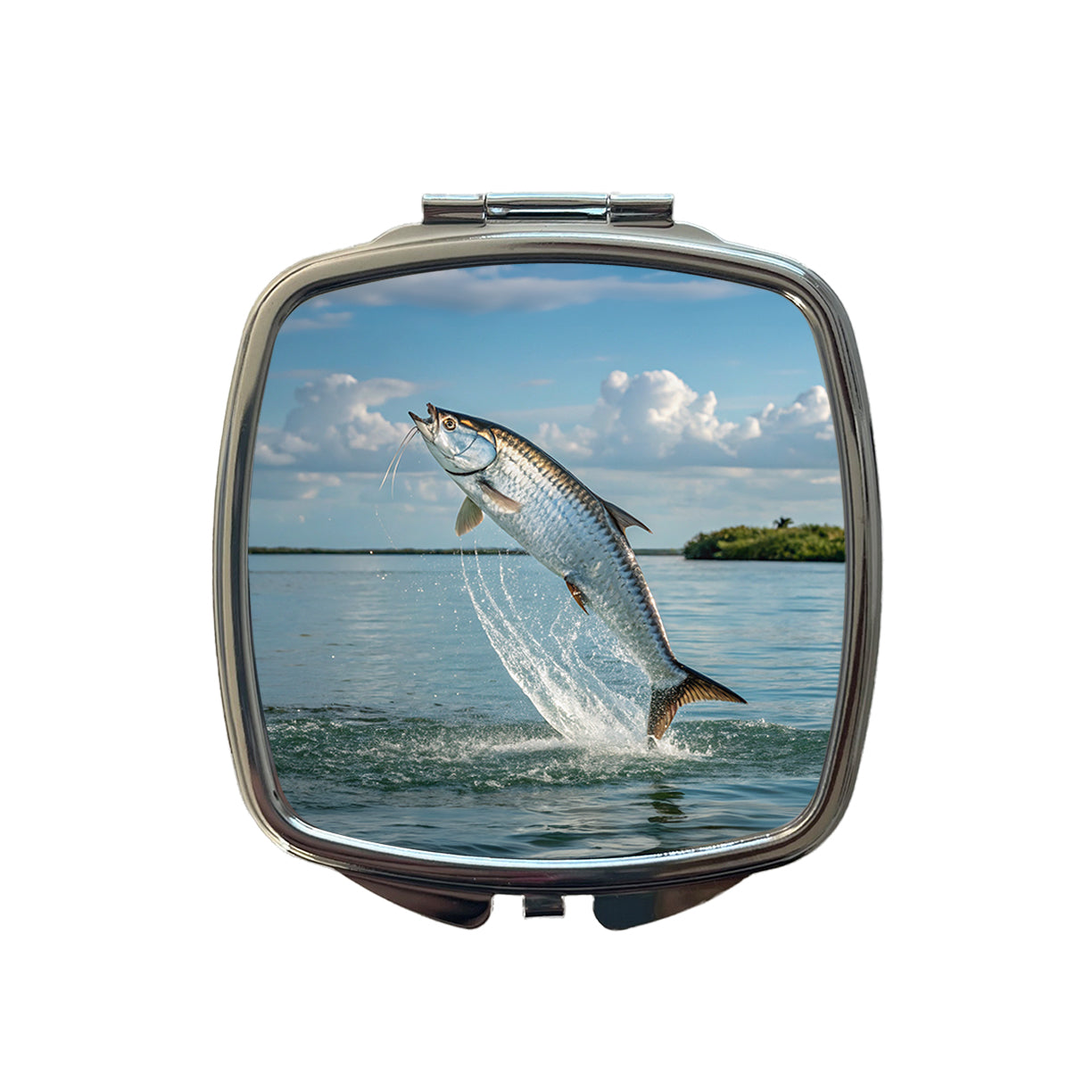 Tarpon Fish Jumping Fishing Small Travel Purse Handbag Pocket Makeup Compact Mirror