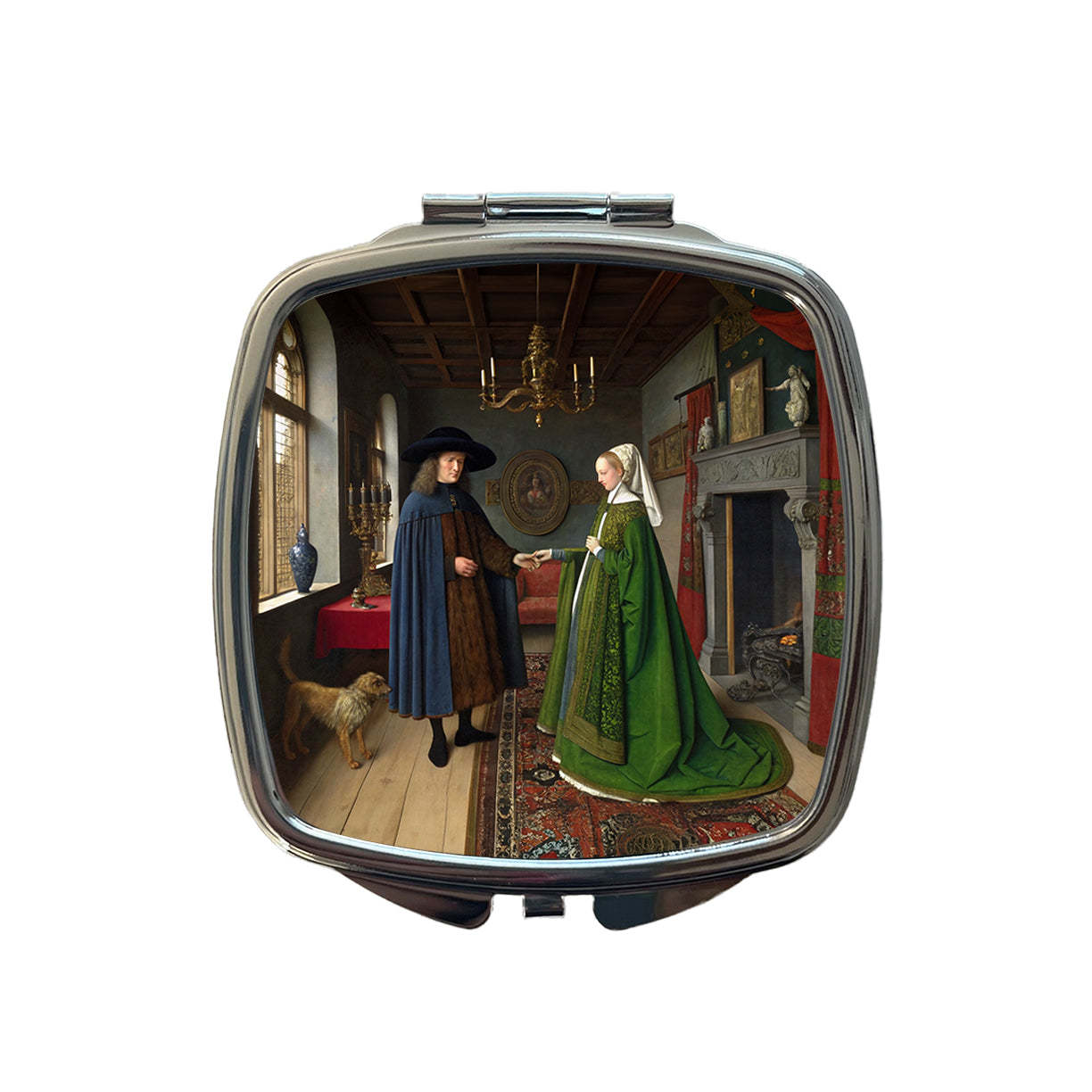 The Arnolfini Portrait By Jan Van Eyck Inspired Small Travel Purse Handbag Pocket Makeup Compact Mirror