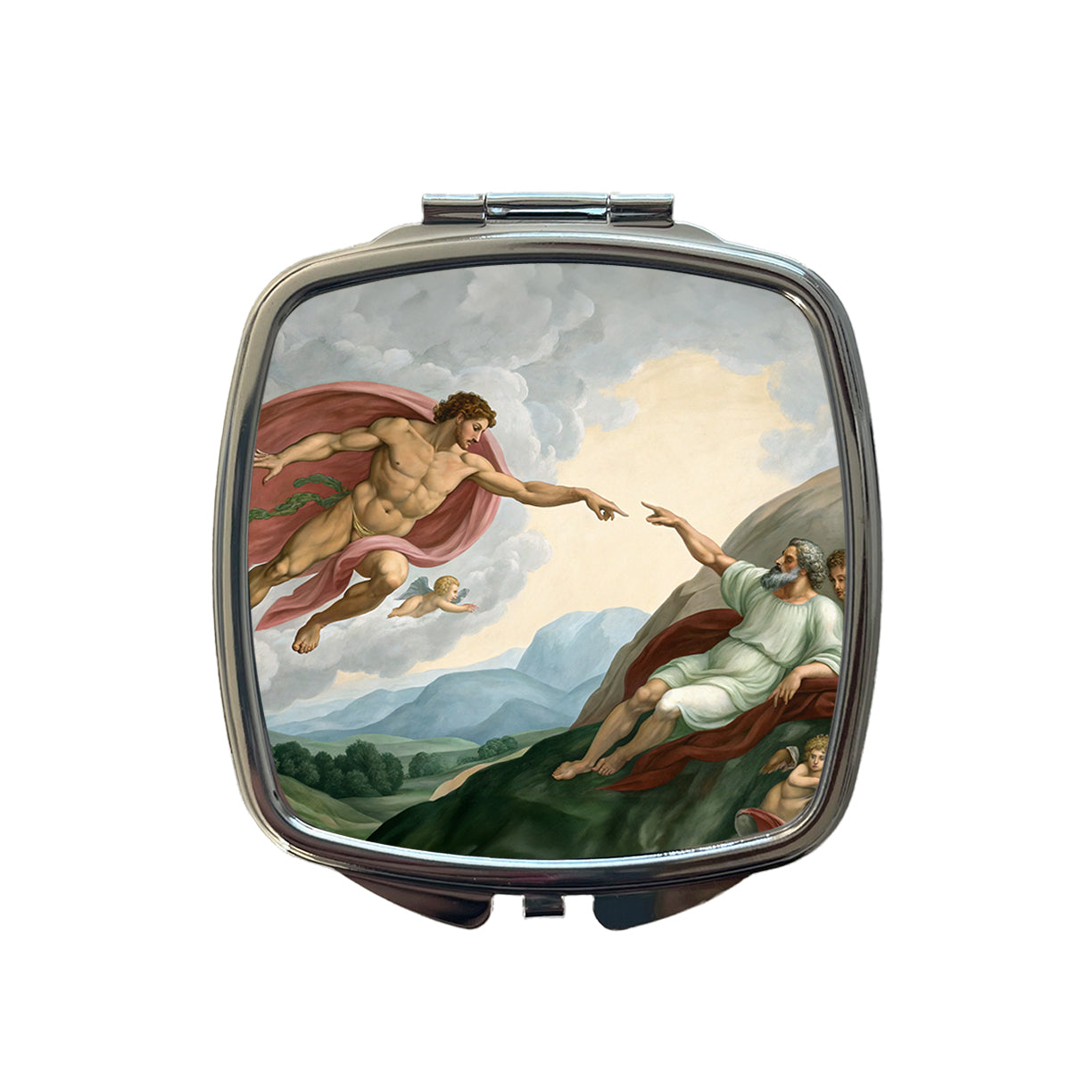 The Creation Of Adam By Michelangelo Inspired Small Travel Purse Handbag Pocket Makeup Compact Mirror