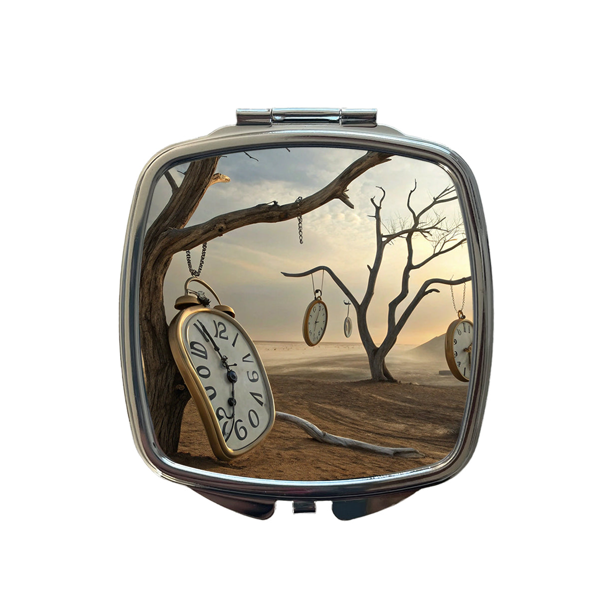 The Persistence Of Memory By Salvador Dali Parody Clocks Small Travel Purse Handbag Pocket Makeup Compact Mirror