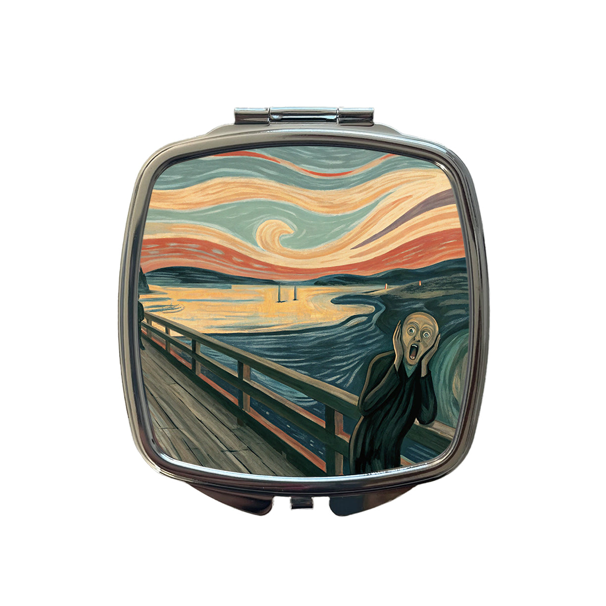 The Scream By Edvard Munch Parody Small Travel Purse Handbag Pocket Makeup Compact Mirror