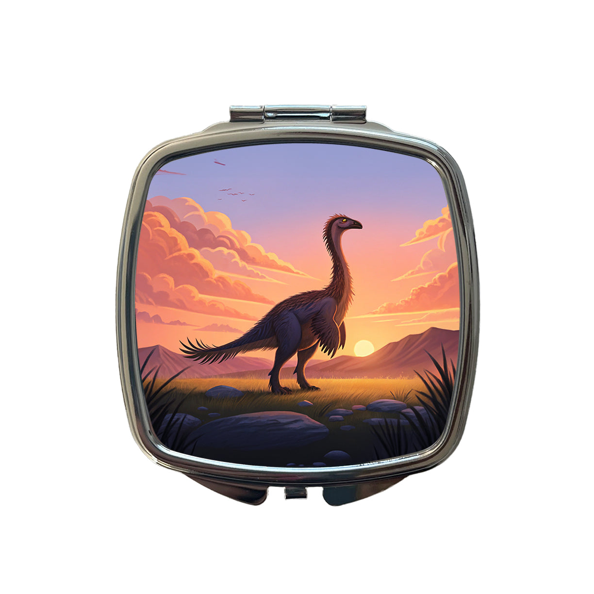 Therizinosaurus Sunset Sunrise Dinosaur Small Travel Purse Handbag Pocket Makeup Compact Mirror