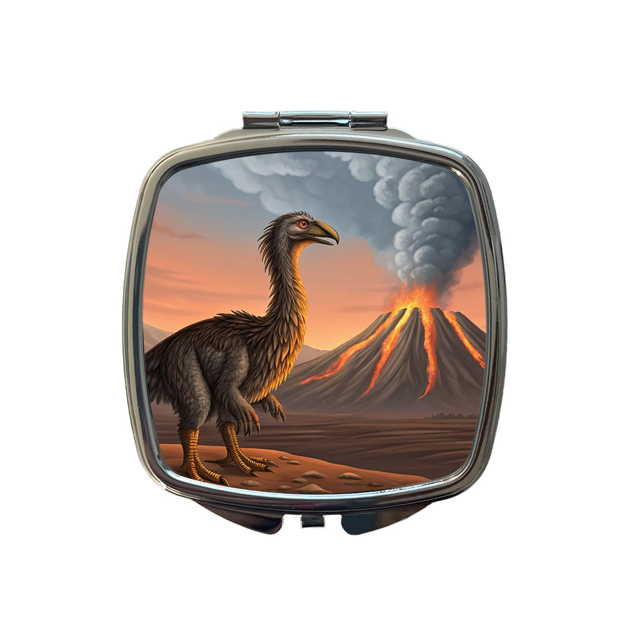 Therizinosaurus Volcano Erupting Dinosaur Small Travel Purse Handbag Pocket Makeup Compact Mirror
