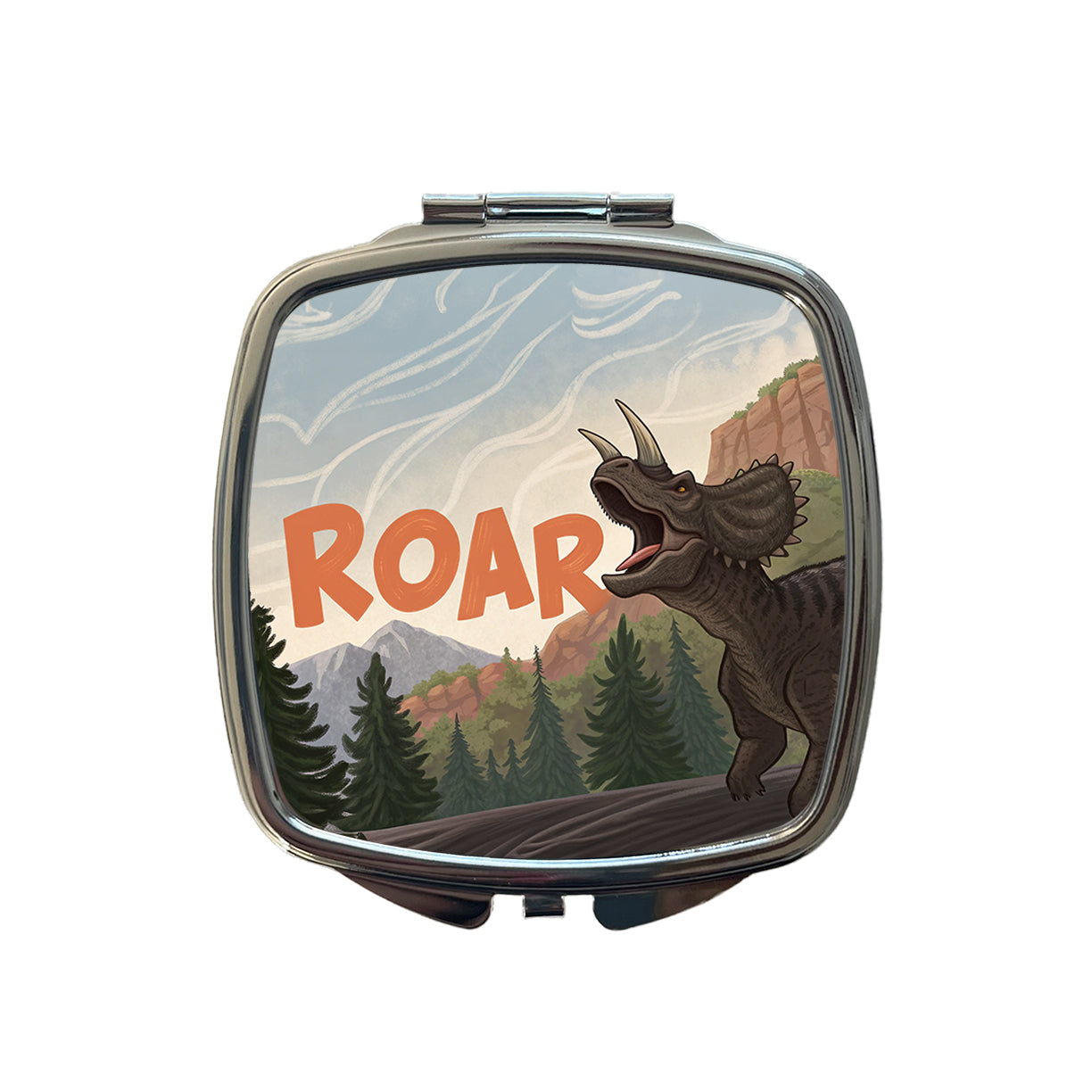 Triceratops Roar Bold Dinosaur Small Travel Purse Handbag Pocket Makeup Compact Mirror