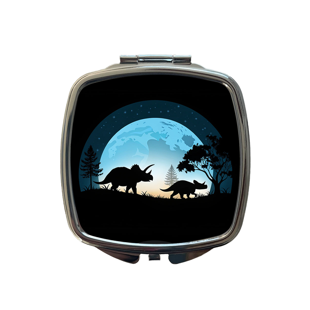 Triceratops Silhouettes Night Dinosaurs Small Travel Purse Handbag Pocket Makeup Compact Mirror