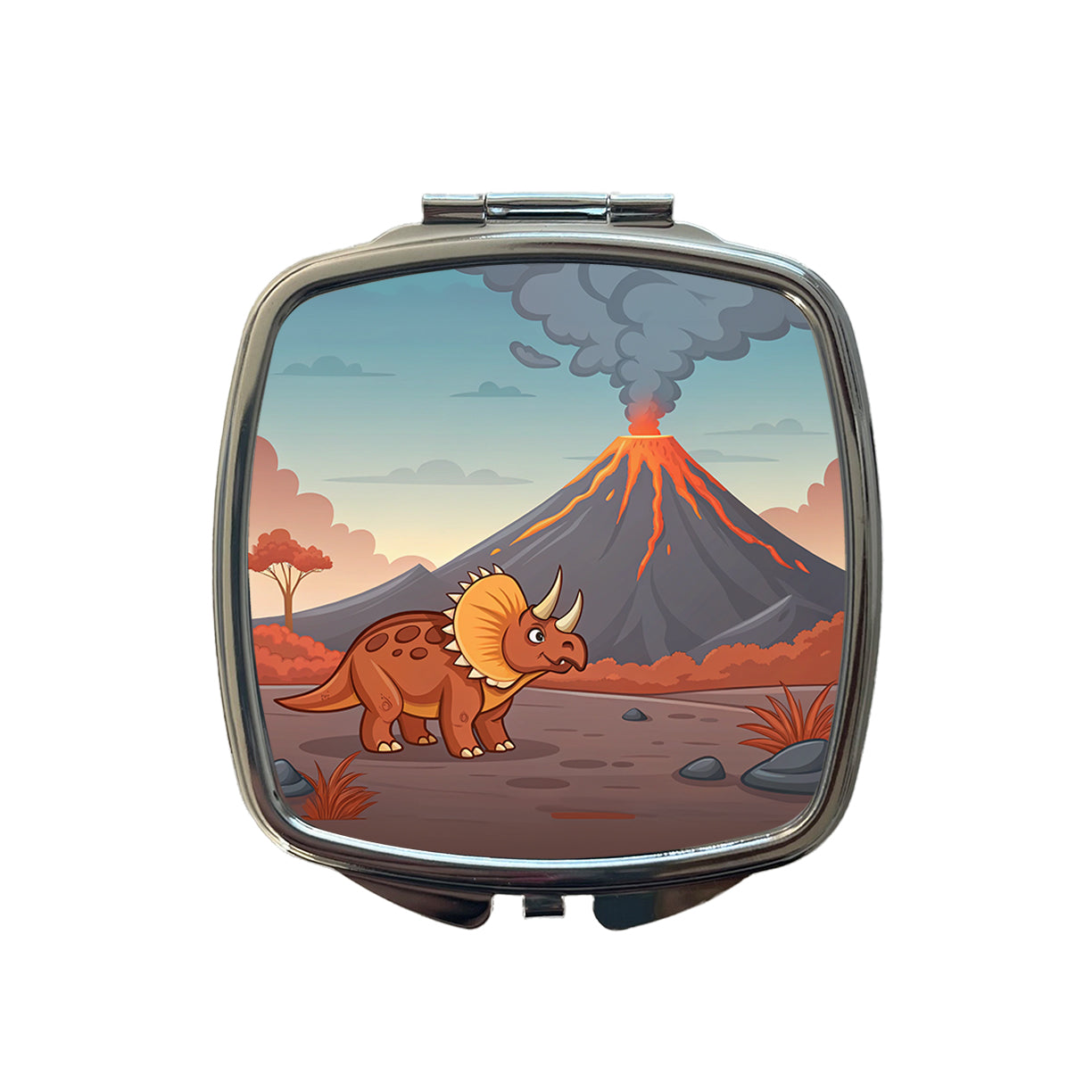 Triceratops Volcano Dinosaur Small Travel Purse Handbag Pocket Makeup Compact Mirror