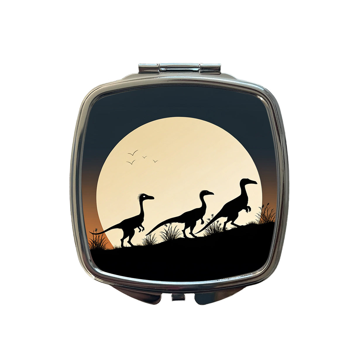 Troodon Silhouettes Dinosaurs Small Travel Purse Handbag Pocket Makeup Compact Mirror