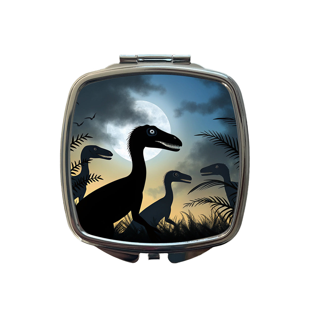 Troodon Silhouettes Night Dinosaurs Small Travel Purse Handbag Pocket Makeup Compact Mirror
