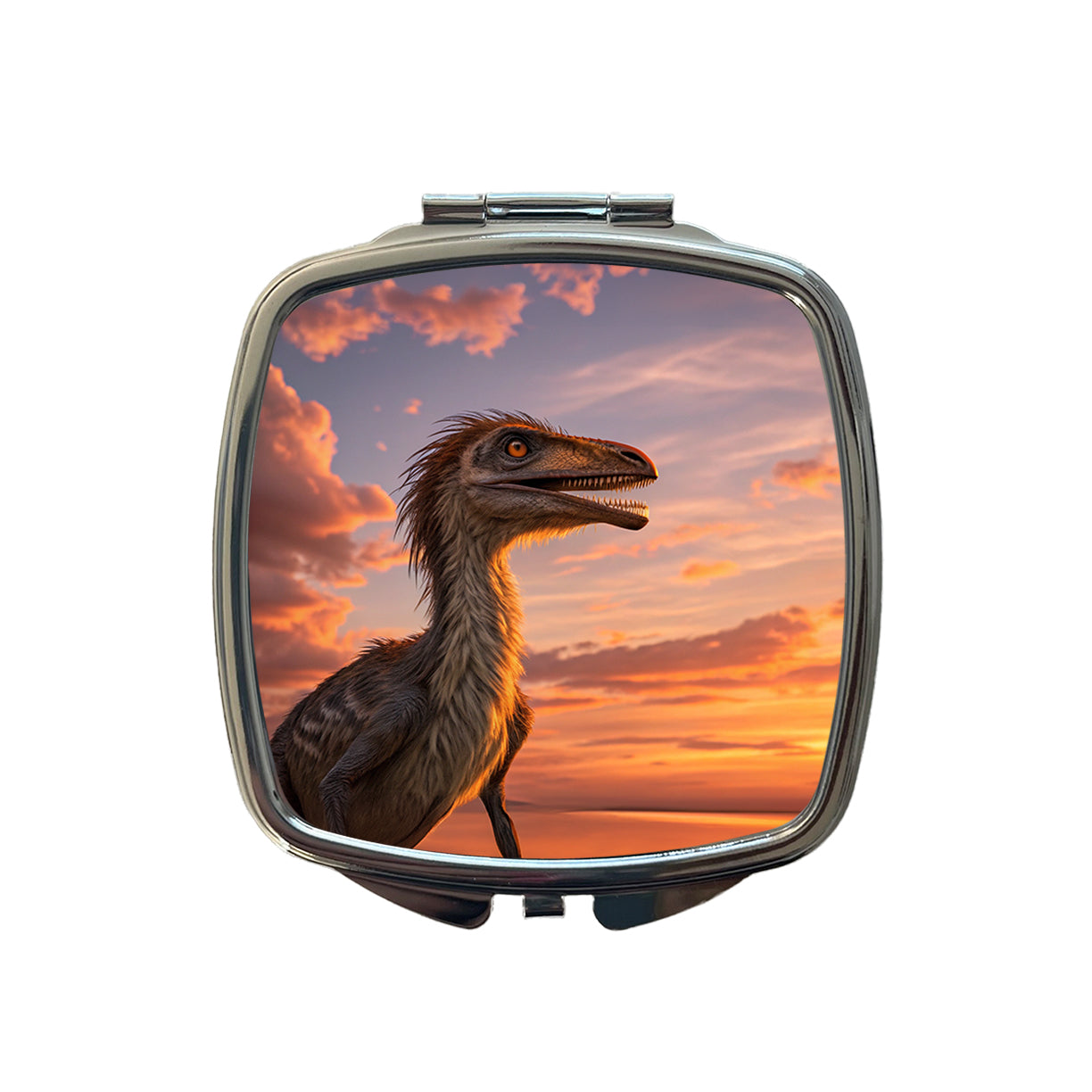 Troodon Sunset Dinosaur Small Travel Purse Handbag Pocket Makeup Compact Mirror