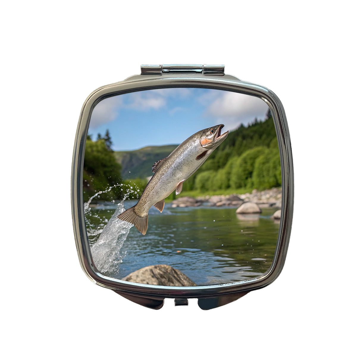 Trout Fish Jumping Fishing River Small Travel Purse Handbag Pocket Makeup Compact Mirror
