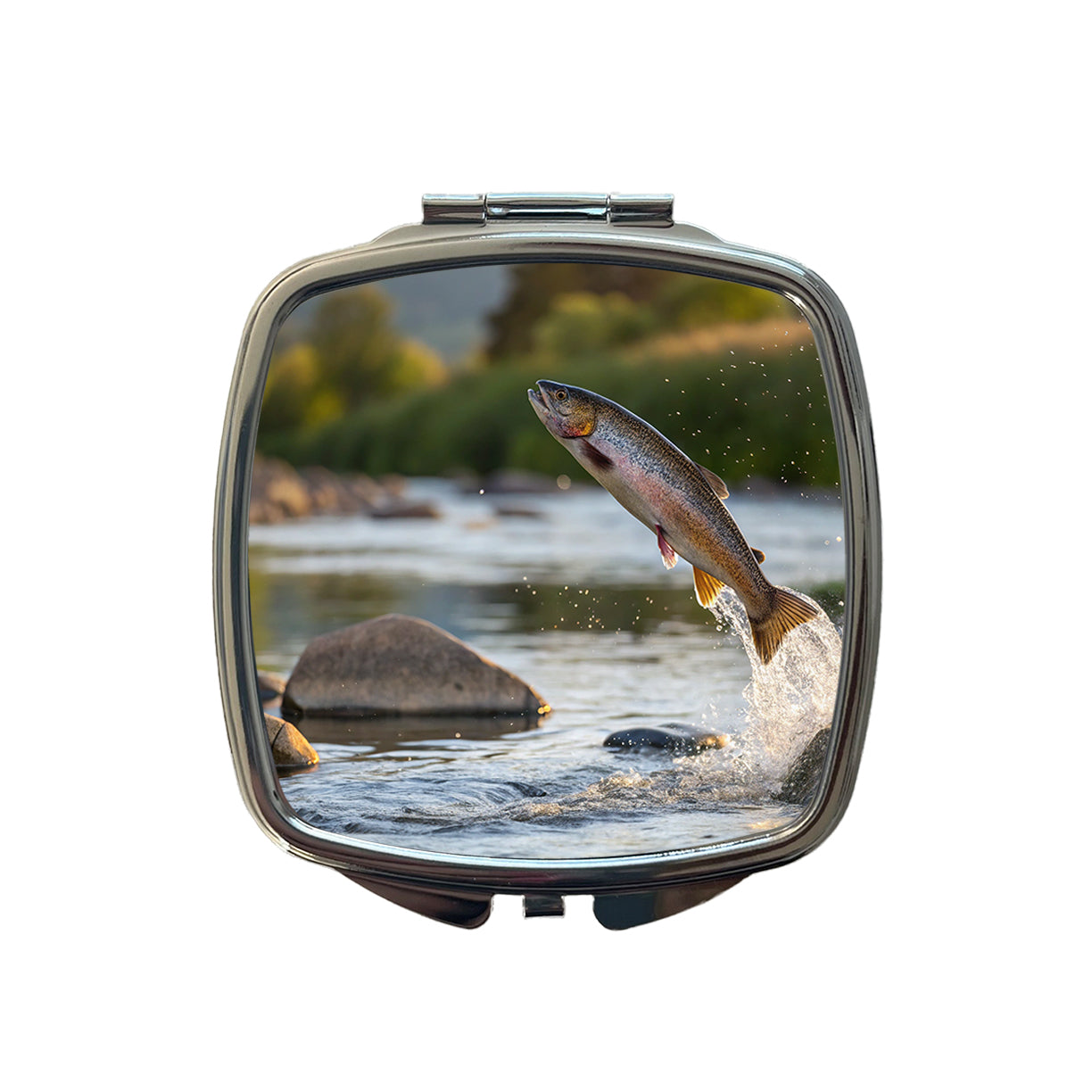 Trout Fish Jumping Fishing Small Travel Purse Handbag Pocket Makeup Compact Mirror