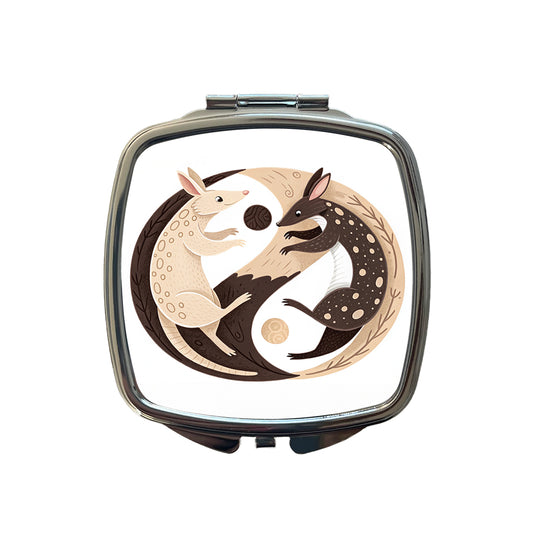 Two Aardvarks Yin Yang Small Travel Purse Handbag Pocket Makeup Compact Mirror