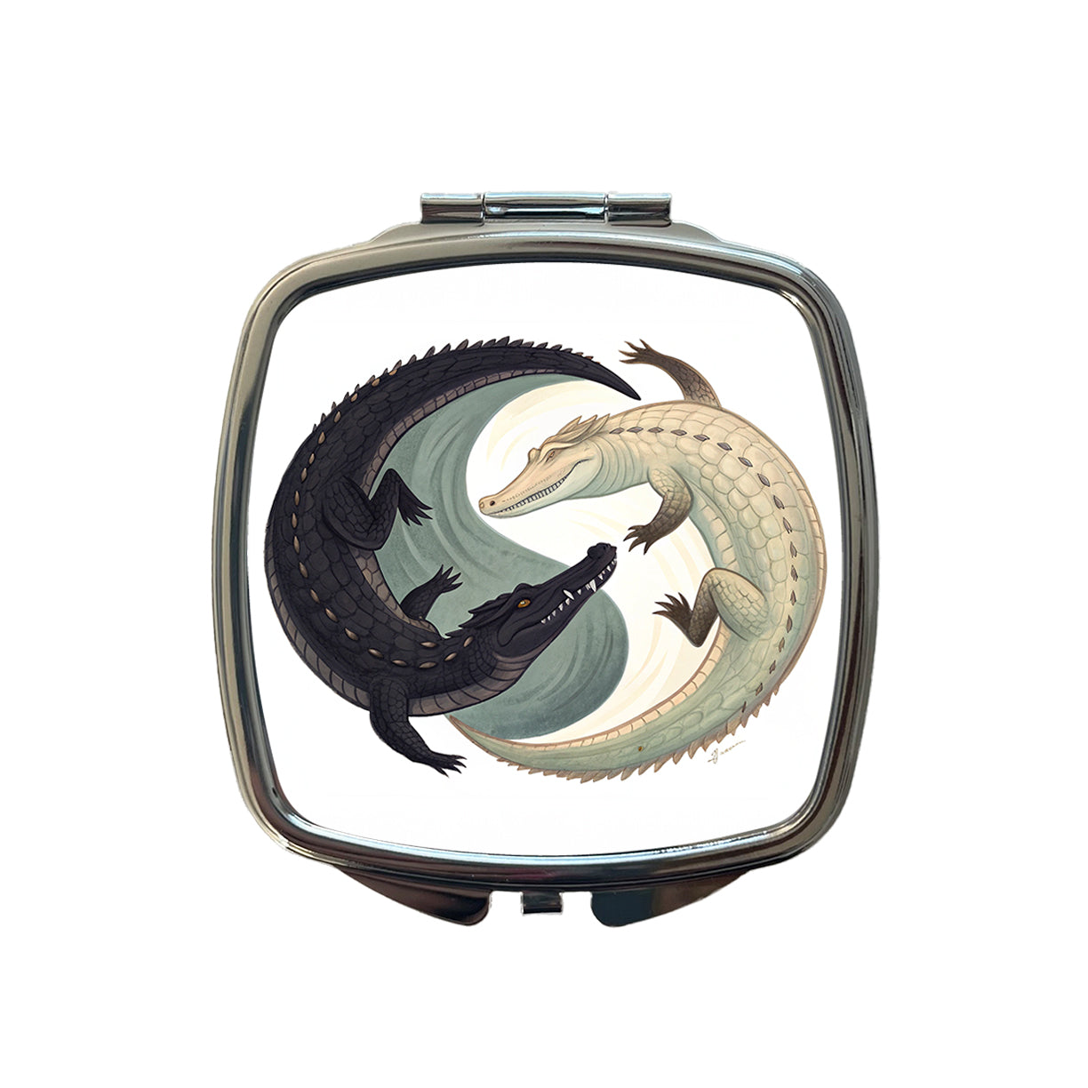 Two Alligators Yin Yang Small Travel Purse Handbag Pocket Makeup Compact Mirror