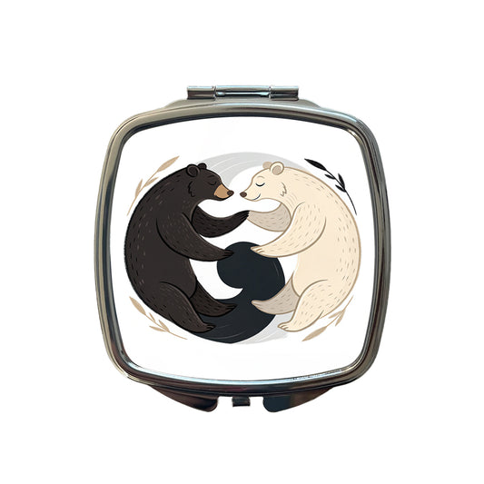 Two Bears Yin Yang Small Travel Purse Handbag Pocket Makeup Compact Mirror