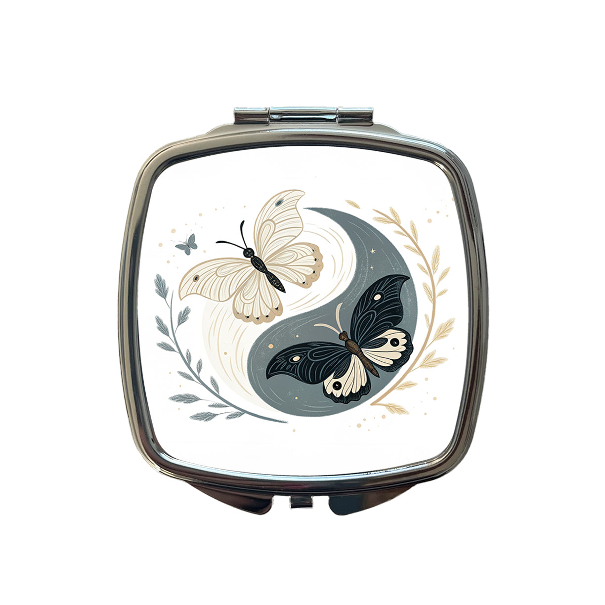 Two Butterflies Yin Yang Small Travel Purse Handbag Pocket Makeup Compact Mirror