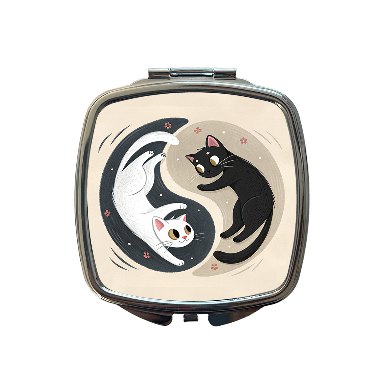 Two Cats Yin Yang Black White Small Travel Purse Handbag Pocket Makeup Compact Mirror
