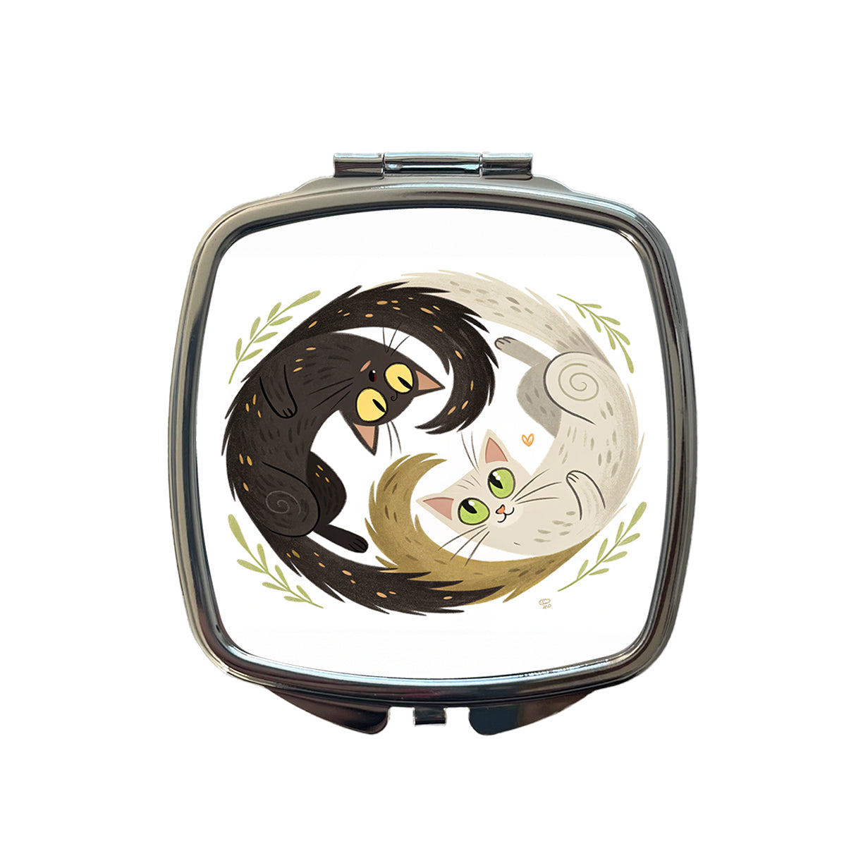 Two Cats Yin Yang Small Travel Purse Handbag Pocket Makeup Compact Mirror