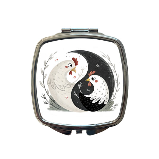 Two Chickens Yin Yang Small Travel Purse Handbag Pocket Makeup Compact Mirror