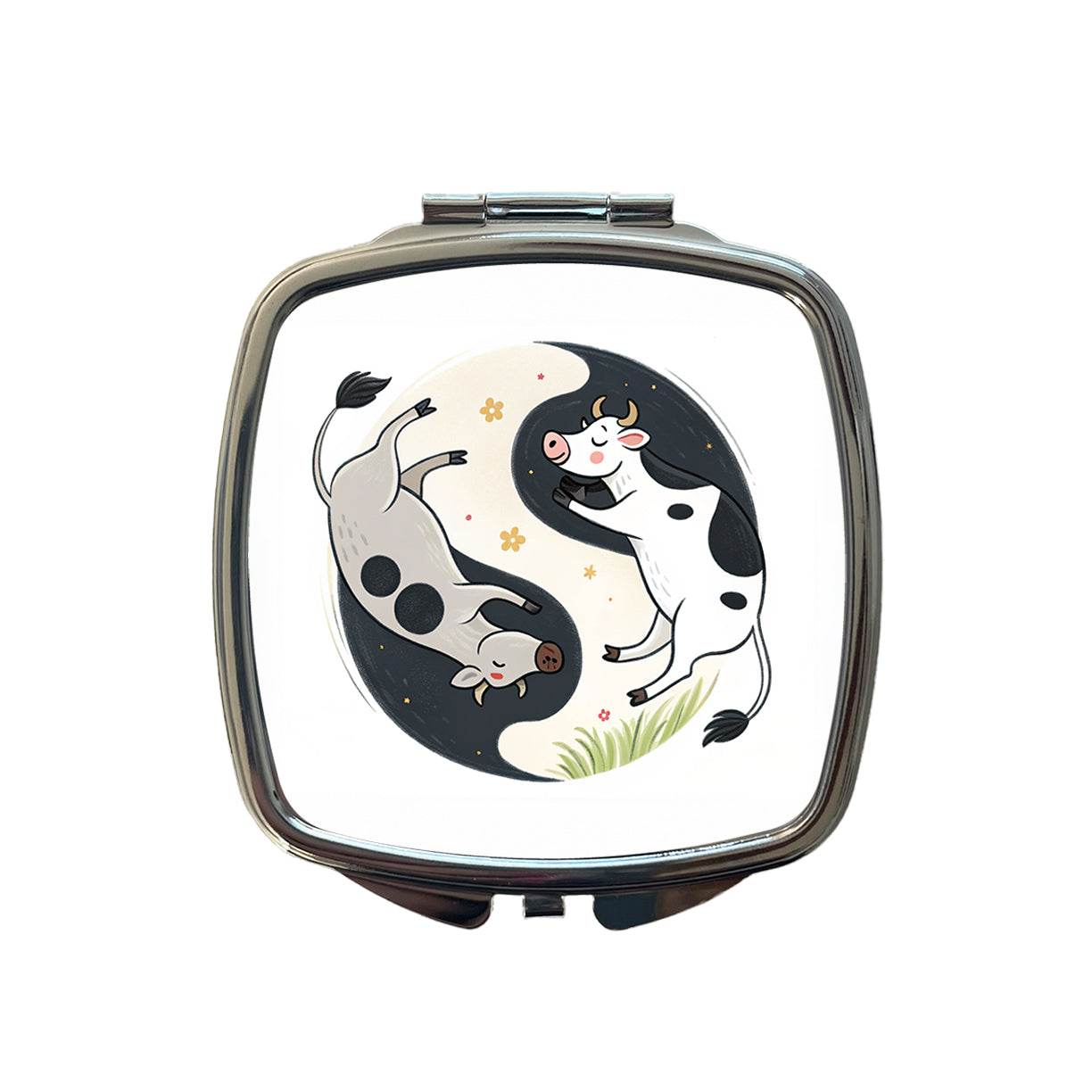 Two Cows Yin Yang Small Travel Purse Handbag Pocket Makeup Compact Mirror