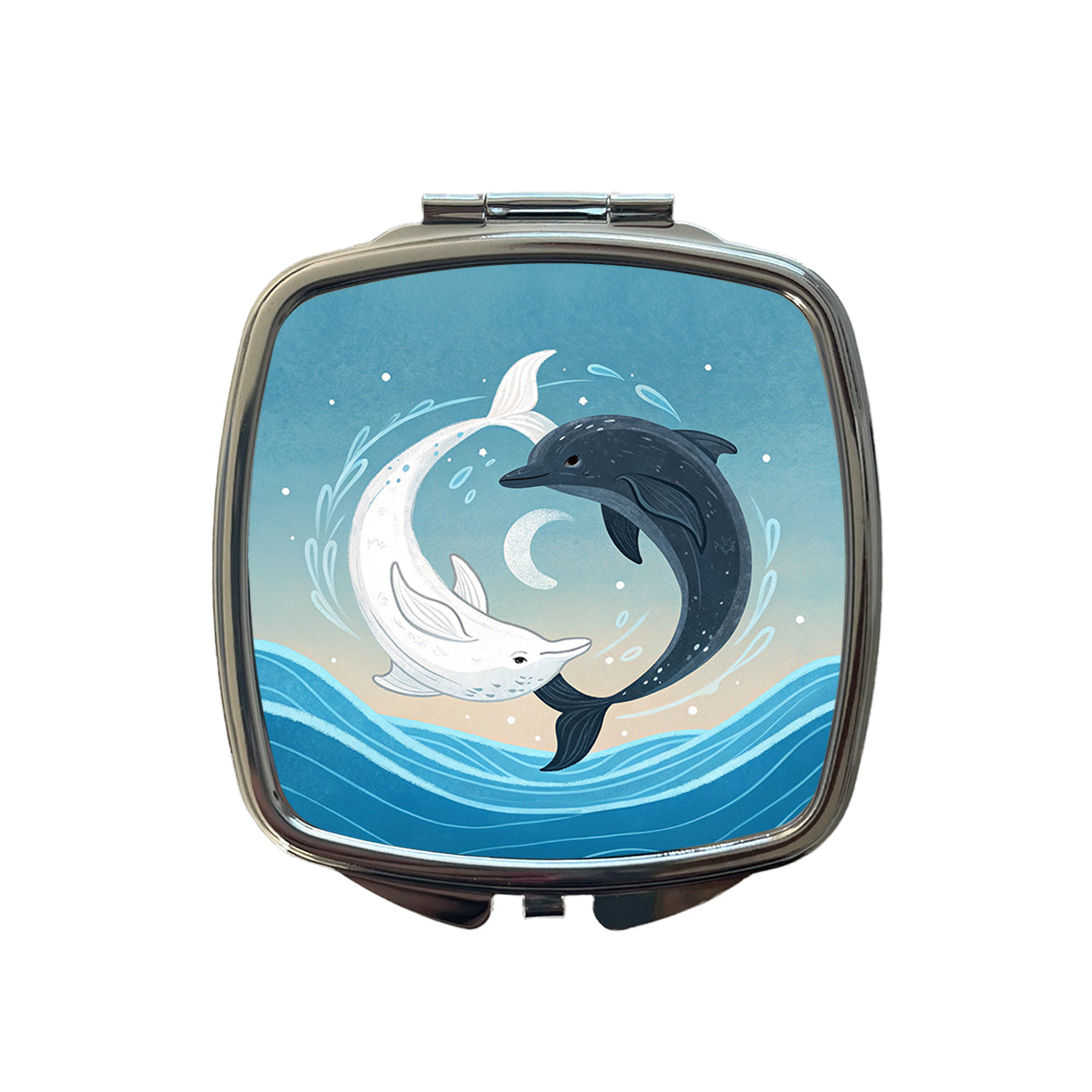 Two Dolphins Yin Yang Dark Light Small Travel Purse Handbag Pocket Makeup Compact Mirror