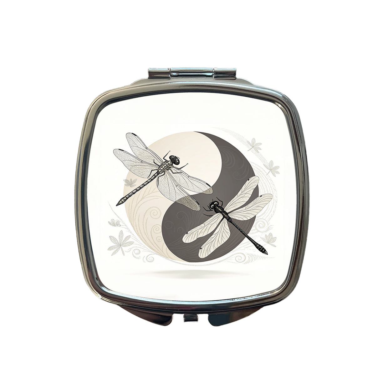Two Dragonflies Yin Yang Small Travel Purse Handbag Pocket Makeup Compact Mirror