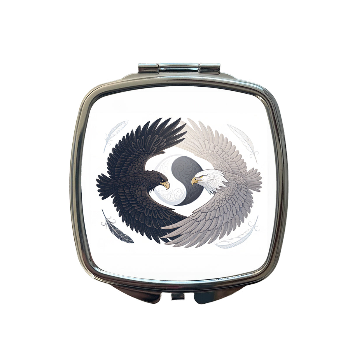 Two Eagles Yin Yang Dark Light Small Travel Purse Handbag Pocket Makeup Compact Mirror