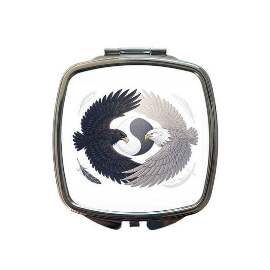 Two Eagles Yin Yang Dark Light Small Travel Purse Handbag Pocket Makeup Compact Mirror