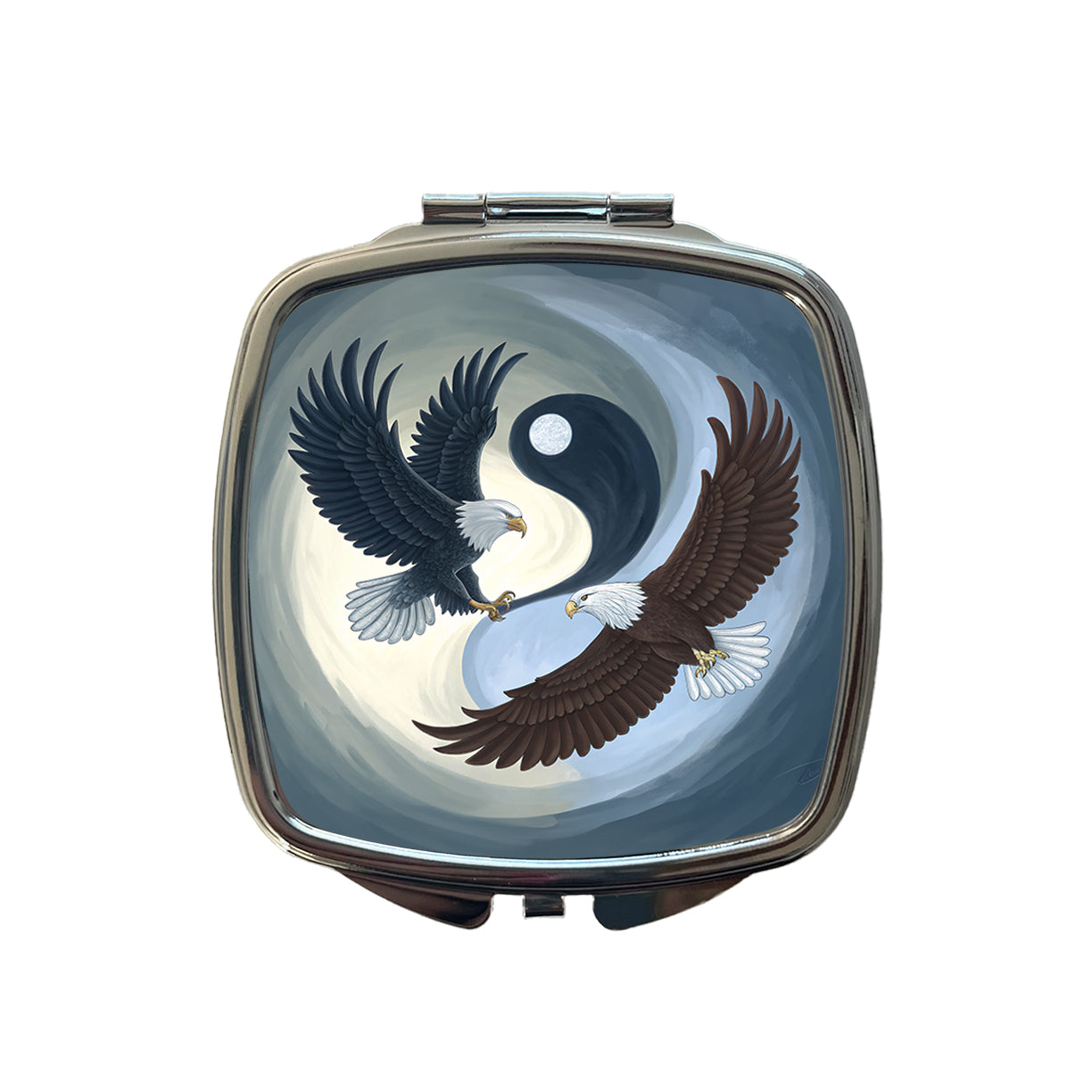 Two Eagles Yin Yang Small Travel Purse Handbag Pocket Makeup Compact Mirror