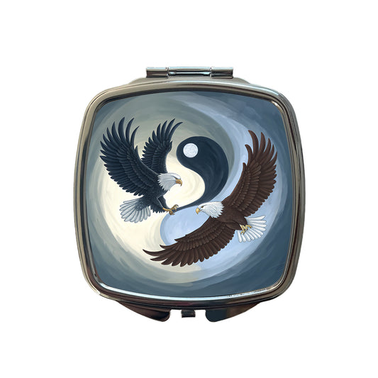 Two Eagles Yin Yang Small Travel Purse Handbag Pocket Makeup Compact Mirror